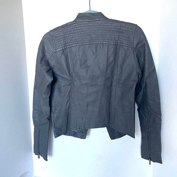 Anthropologie Jacket Moto Crop Womens Extra Small Gray Vegan Faux Leather Pocket - Picture 4 of 15